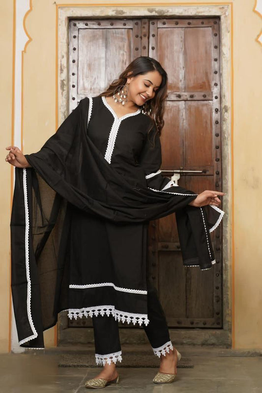 Midnight Lace Cotton Black Suit