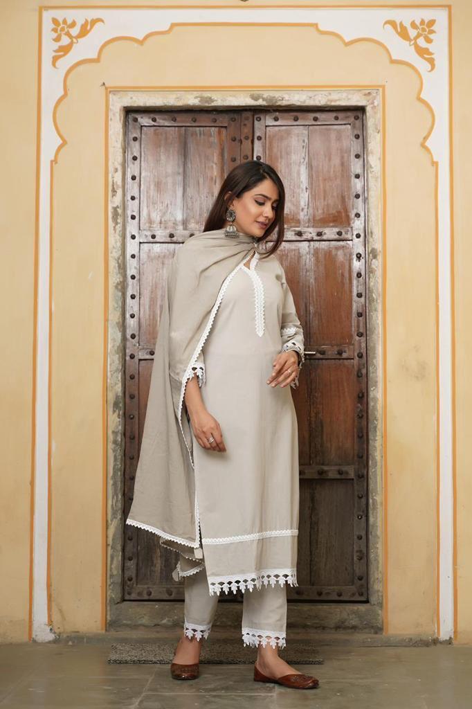 Cotton Grey Lace Symphony Suit Set