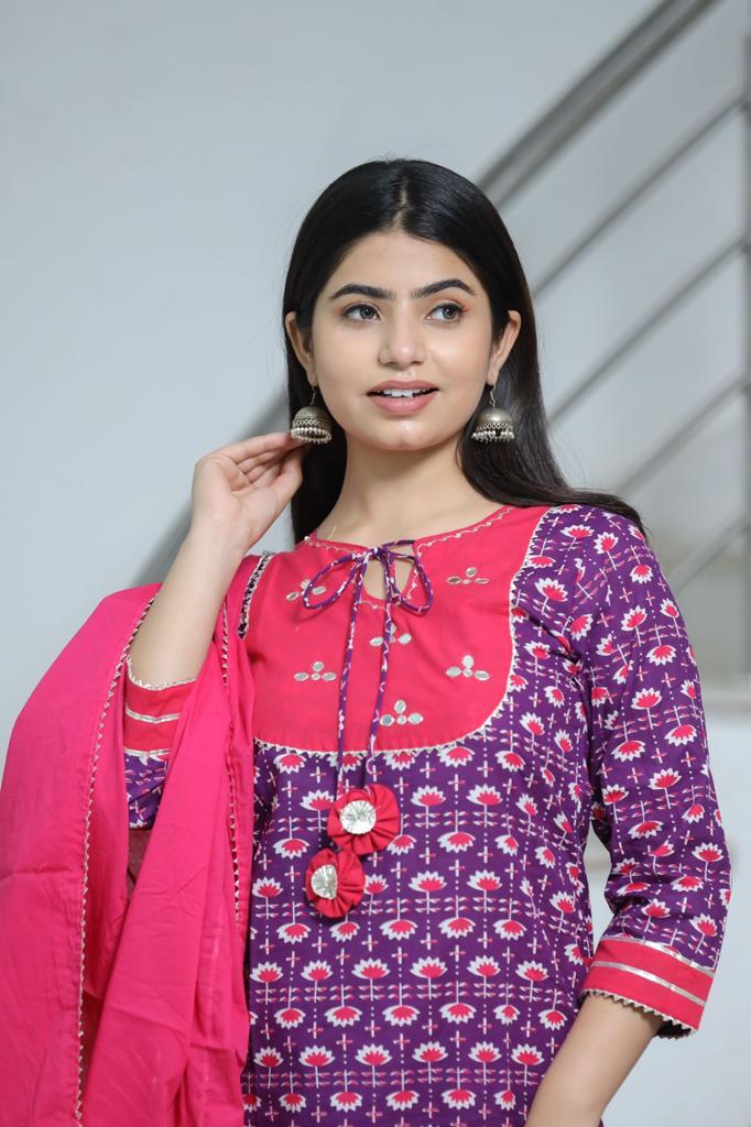 Mystic Glimmer Cotton Pink and Purple Suit