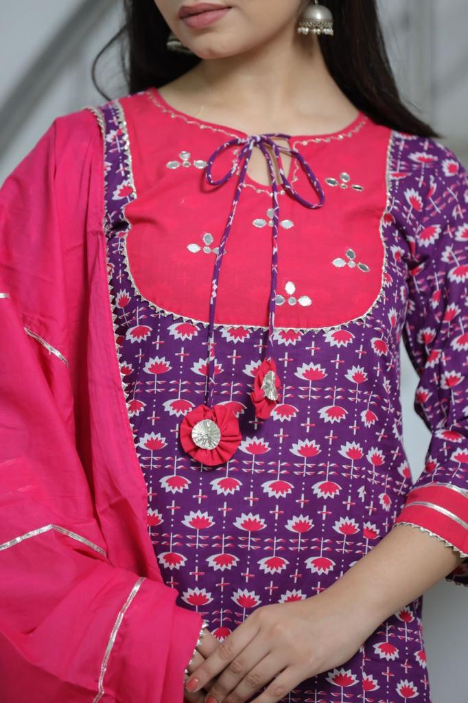 Mystic Glimmer Cotton Pink and Purple Suit