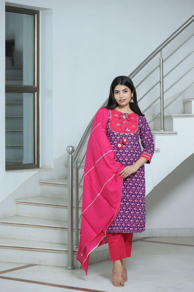 Mystic Glimmer Cotton Pink and Purple Suit
