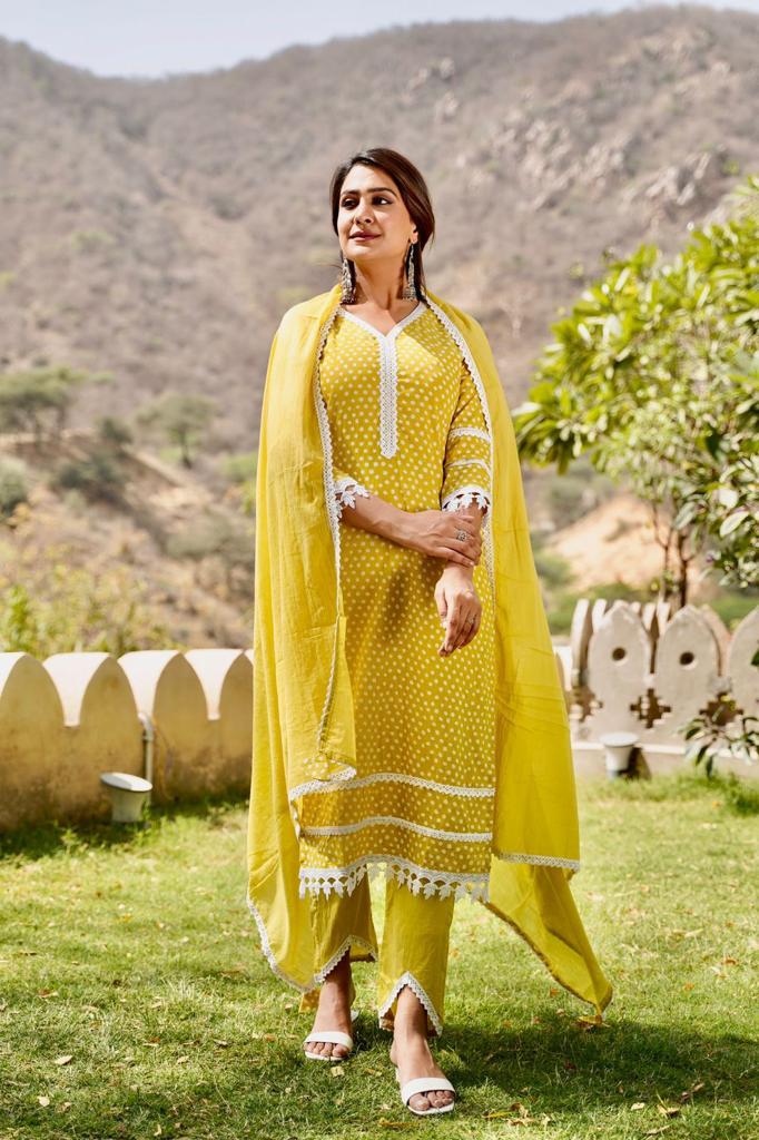 Sunshine Dots Cotton Yellow Polka Dot Suit