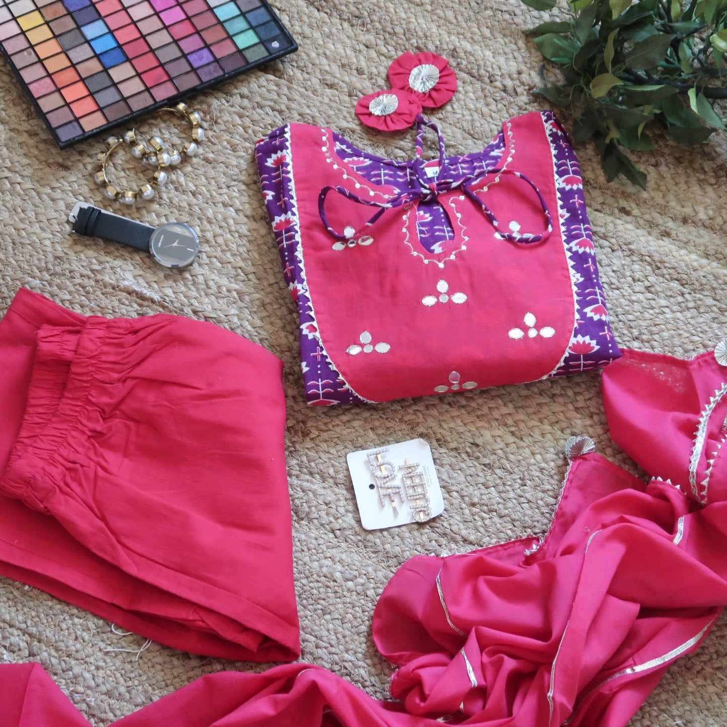 Mystic Glimmer Cotton Pink and Purple Suit