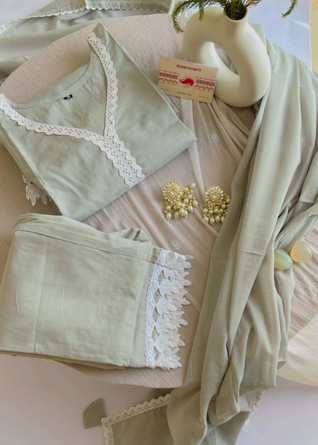 Cotton Grey Lace Symphony Suit Set