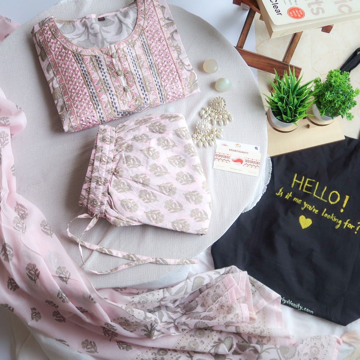 Blushing Baby Pink Mirror Work Suit Set