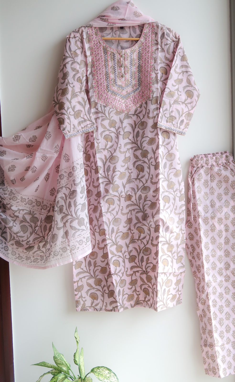 Blushing Baby Pink Mirror Work Suit Set