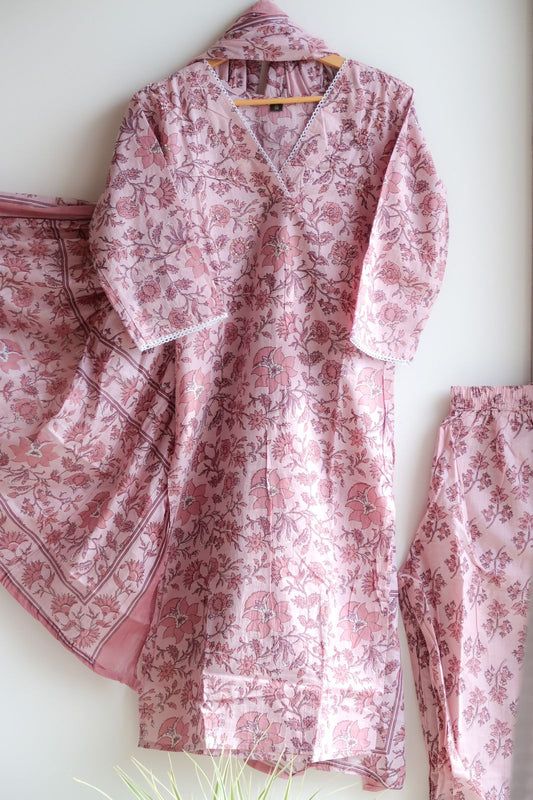 Pure Comfort: Naive Peach Floral Suit Set With Dupatta