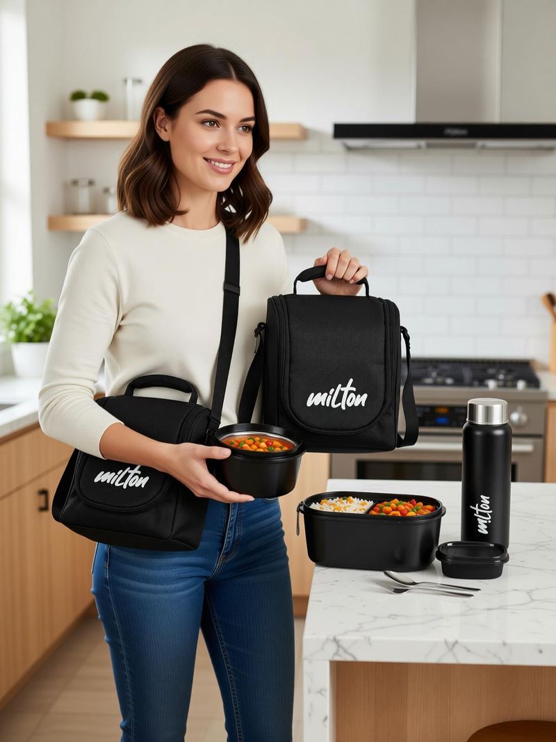 MILTON Pro Lunch Box With Insulated Fabric Jacket (180,320,450,100,750ml) 4 Containers Stainless Steel, Plastic Office Lunch Box (1800 ml)