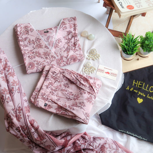 Pure Comfort: Naive Peach Floral Suit Set With Dupatta
